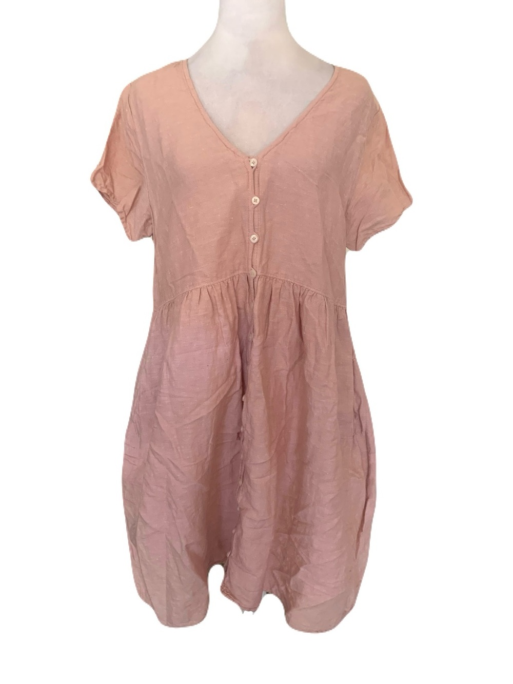 Madewell Women’s Medium Muted Pink Short-Sleeve V-Neck Linen Cotton Mini Dress